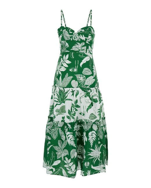 Farm Rio Green Midi Dress With Forest Print