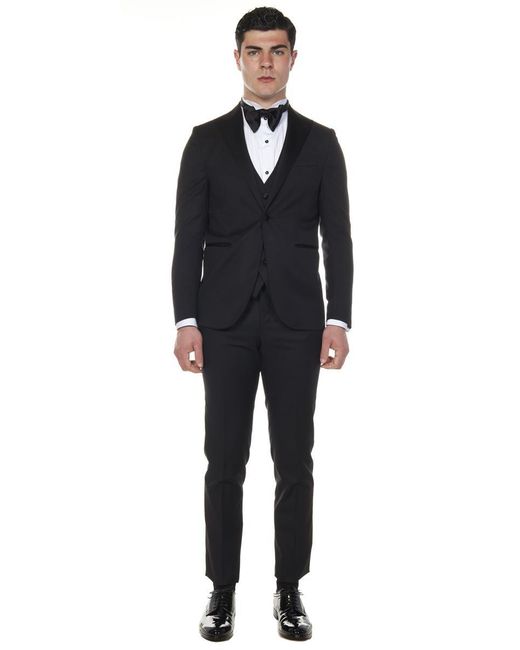Franzese Collection Black Franzese Napoli James Bond 007 Model Suit for men
