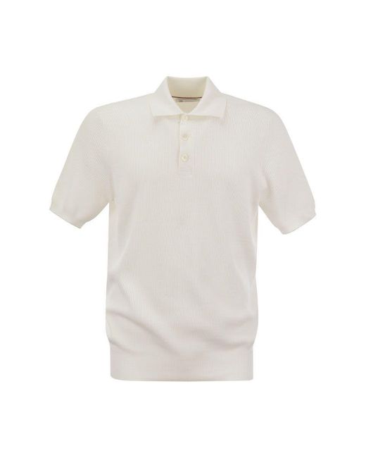 Brunello Cucinelli White Ribbed Cotton Polo-style Jersey for men