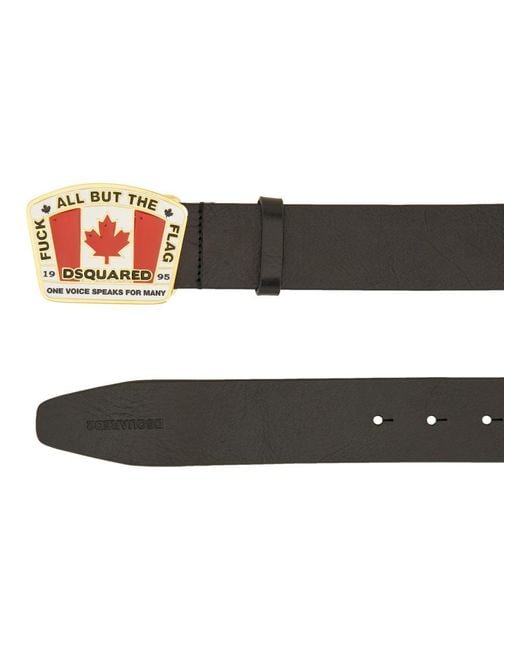 DSquared² Black Canadian Flag" License Plate Belt for men