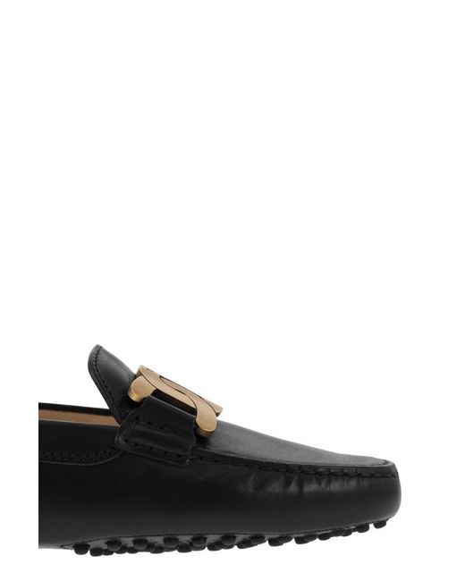Tod's Black Moccasin With Metal Chain