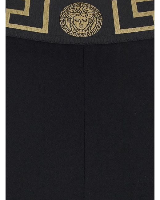 Versace Black Leggings With High Waist And Greca Motif On The Waist