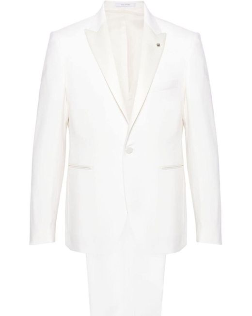 Tagliatore White Single-Breasted Virgin Wool Suit With Brooch for men