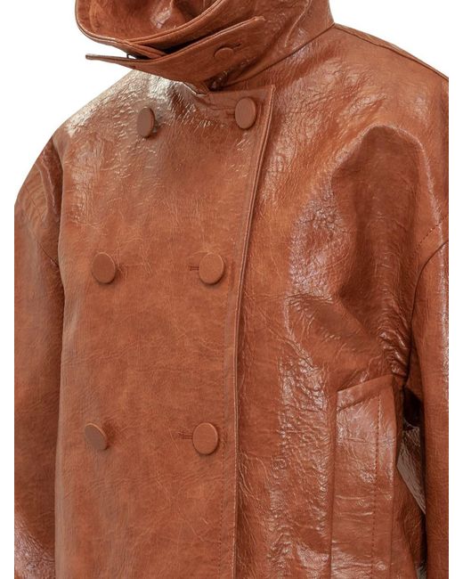 ANDAMANE Brown Leather-Effect Jacket With Belt The Andaman