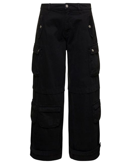 ICON DENIM 'rosalia' Black Low Waisted Cargo Jeans With Patch Pockets In Cotton Denim Woman
