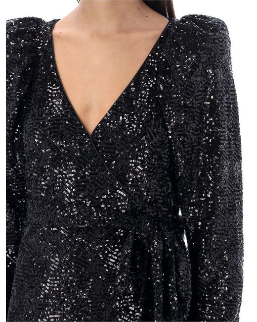 ROTATE BIRGER CHRISTENSEN Black Sequins Mini Wrap Dress