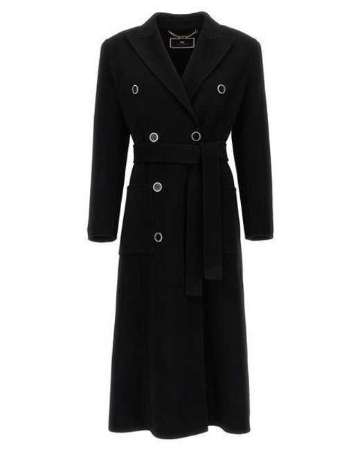 Elisabetta Franchi Black Double-breasted Coat Coats, Trench Coats