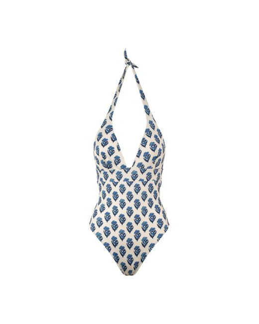 Saint Barth Blue Marylin One-Piece Swimsuit With Jaipur Flower Print
