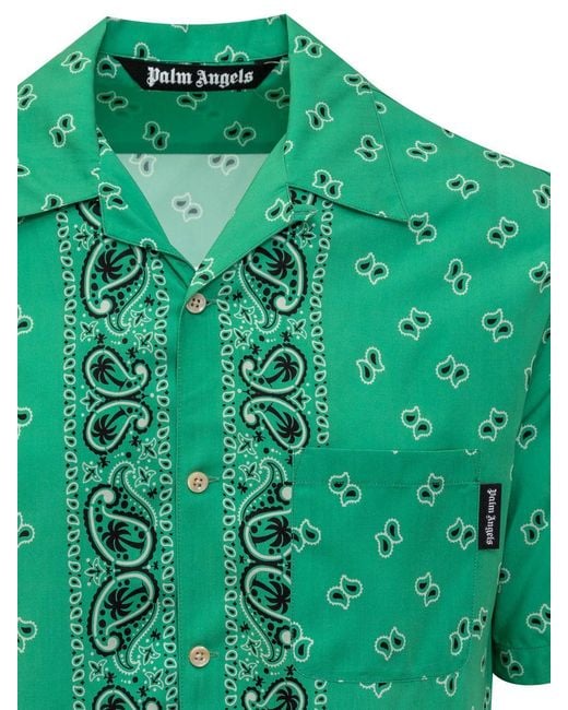 Palm Angels Green Paisley Print Shirt for men