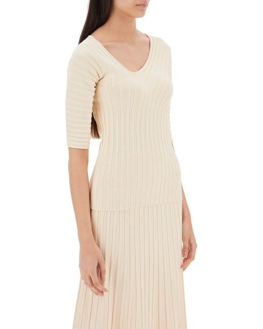 By Malene Birger Natural 'ivena' Ribbed Top With Asymmetrical Neckline