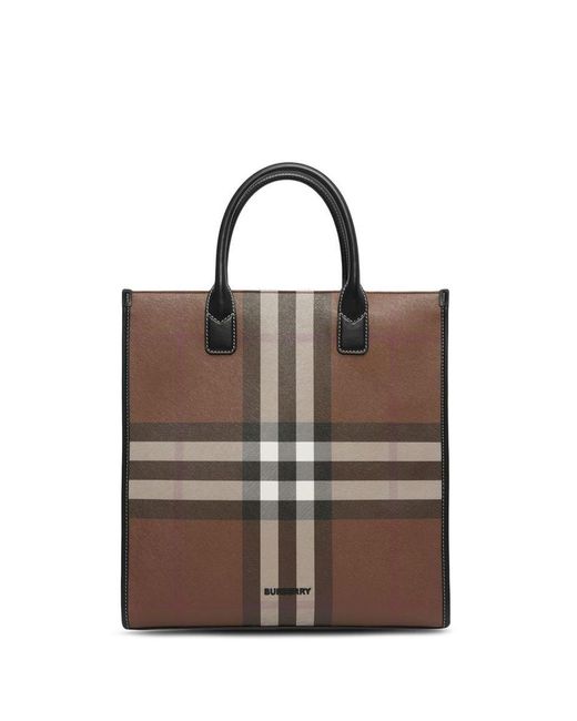 Burberry Brown Check Motif Tote Bag for men