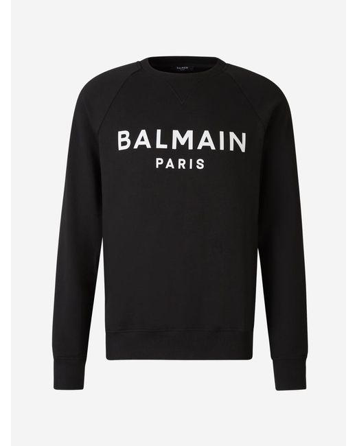 Balmain Black Cotton Logo Sweatshirt for men