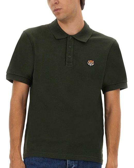 KENZO Black Polo Shirt With Happy Tiger Embroidery for men