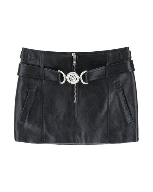 Versace Black Medusa '95 Leather Mini Skirt