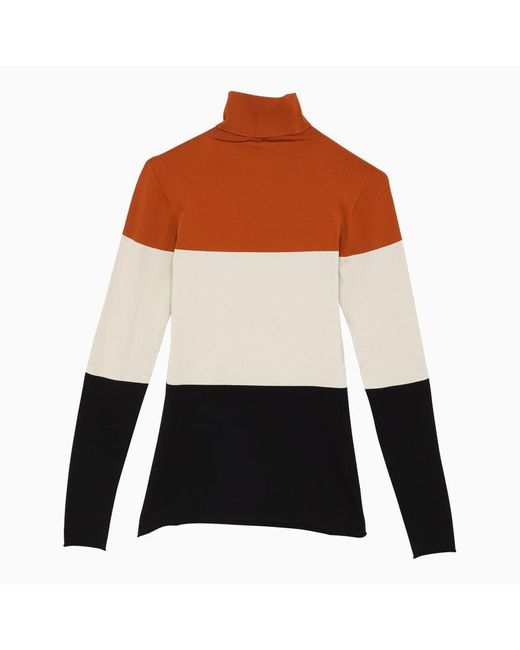 Fendi Brown High Neck Sweater In Multicolored Lycra With Logo