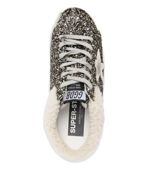 Golden Goose Deluxe Brand White Super-Star Sabot Glitter Upper Suede Star Shearling Lining