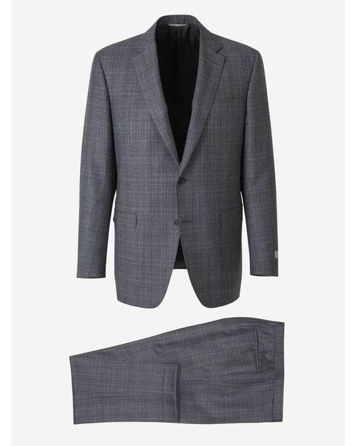 Canali Gray Prince Of Wales Wool Suit for men