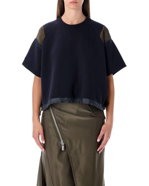 Sacai Blue Oversized Technical Cotton T-Shirt With Adjustable Drawstring Hem