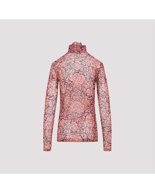 Dries Van Noten Pink High Neck Floral Print Top