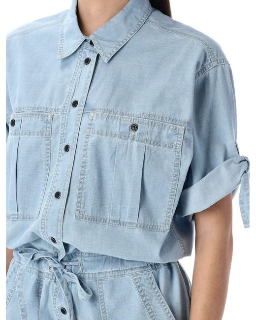 Isabel Marant Blue Relaxed Fit Cotton Chambray Jumpsuit