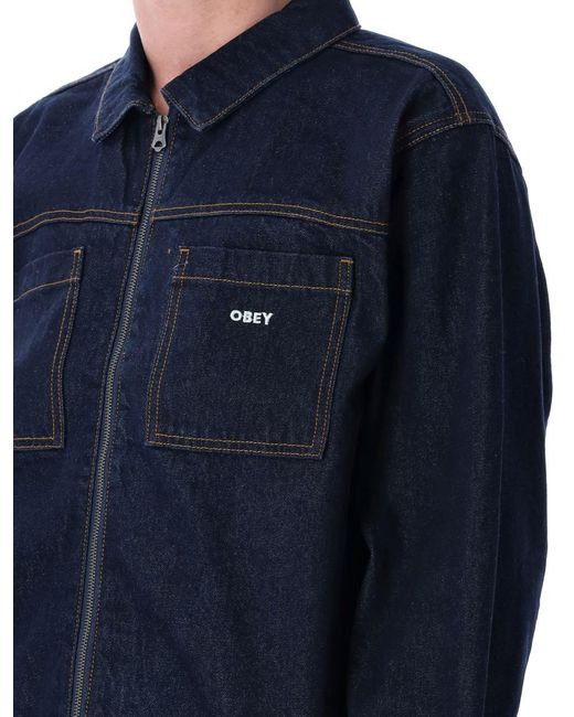 Obey Blue Icon Hardwork Zip Denim Jacket for men