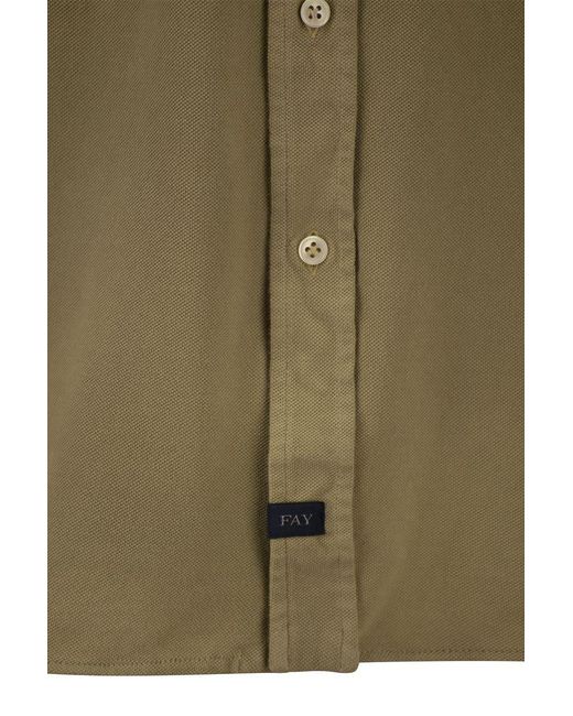 Fay Green Cotton French Collar Shirt for men