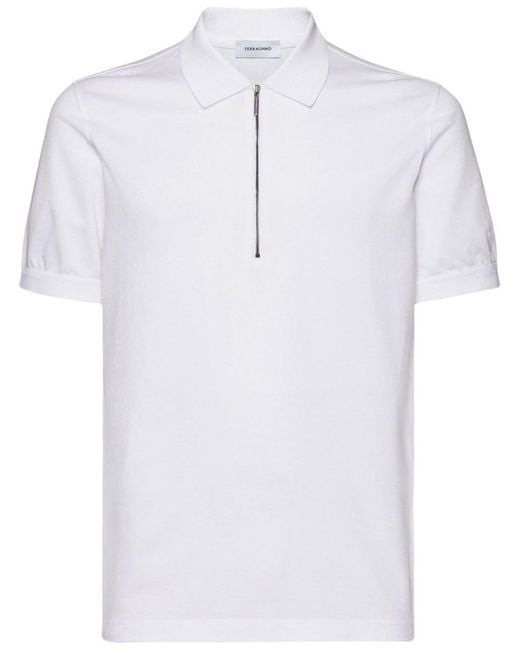 Ferragamo White Piquet Cotton Polo Shirt for men