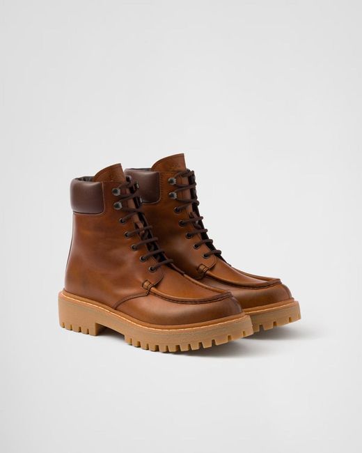 Prada Brown Leather Ankle Boots