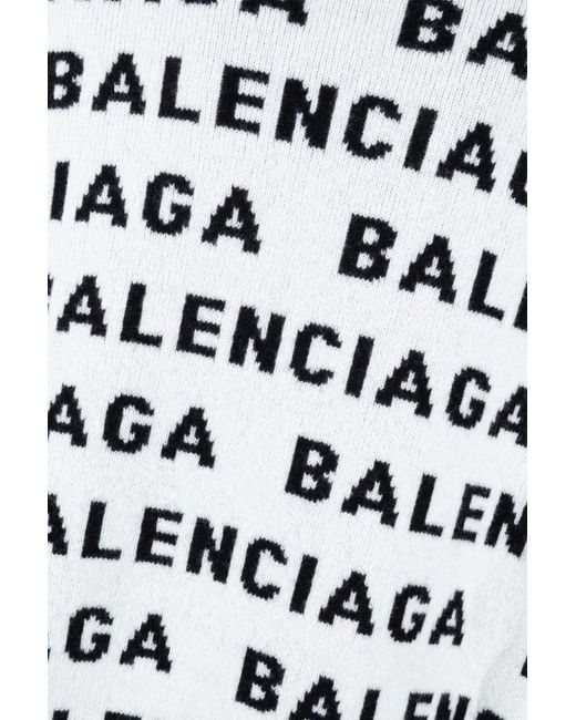 Balenciaga White Allover Logo Wool Blend Crewneck Sweater for men