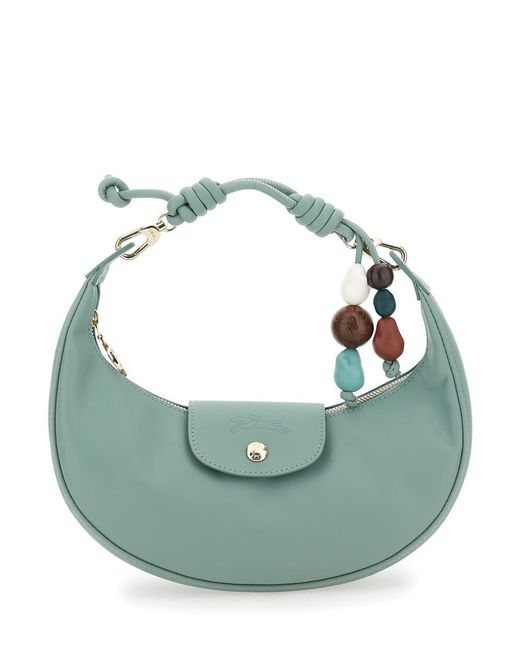 Longchamp Green 'Le Pliage Céramique' Medium Handbag With Pendant Embellishments And Top Fixed Handle