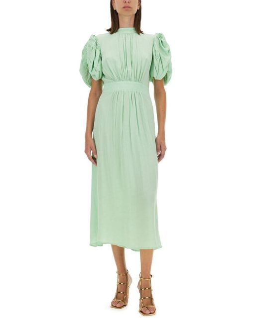 ROTATE BIRGER CHRISTENSEN Green Puff Sleeve Midi Dress