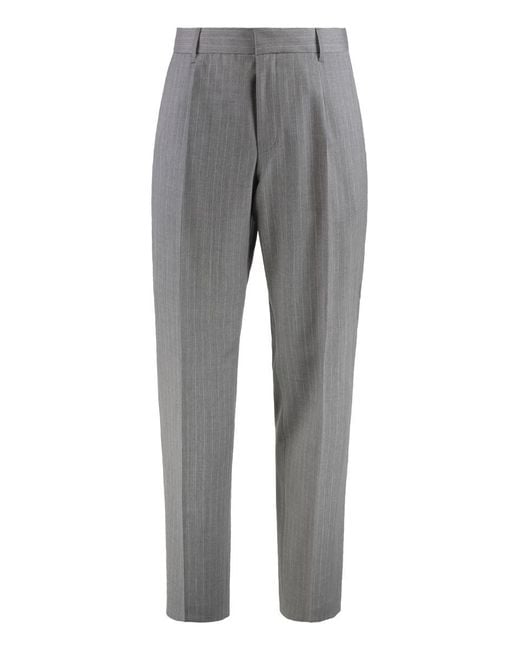 Boss Gray Virgin Wool Trousers for men