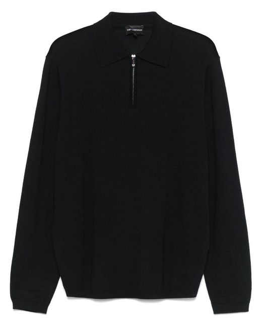 Emporio Armani Black Woolo Polo Sweater for men