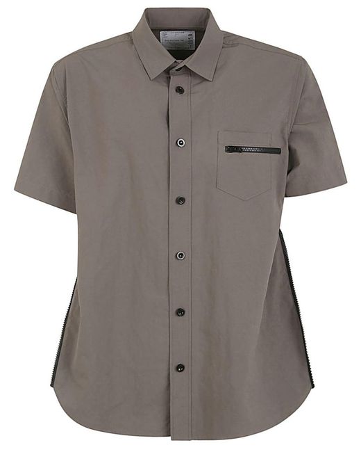 Sacai Gray Matte Taffeta Shirt Clothing for men