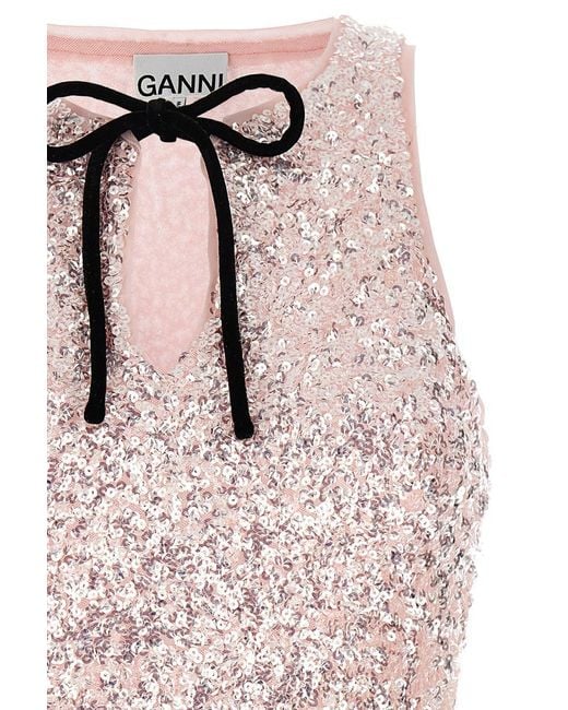Ganni Pink Sequin Top Tops