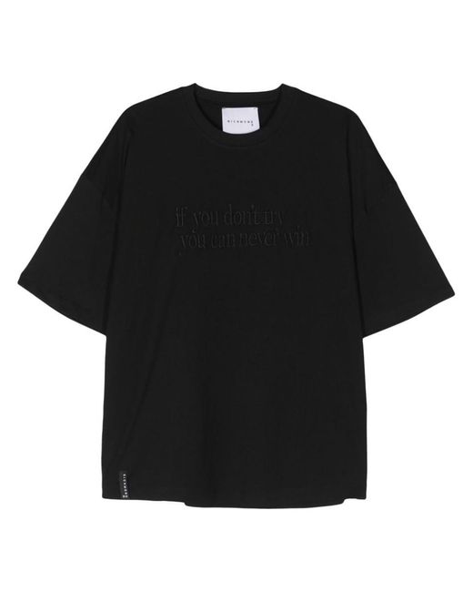 John Richmond Black Balat Cotton Crewneck T-Shirt With Embroidered Logo for men