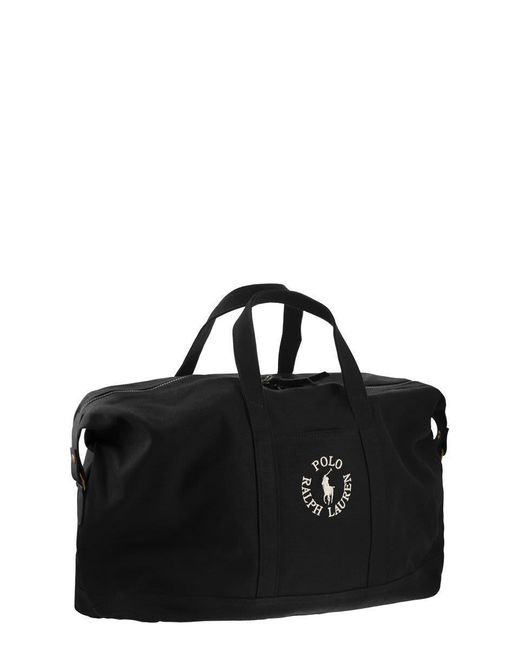 Polo Ralph Lauren Black Cotton Duffle Bag With Embroidered Logo for men