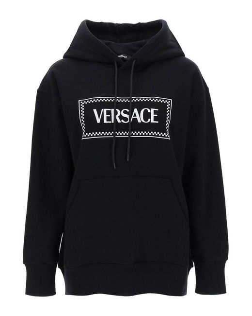Versace Black Hoodie With Logo Embroidery