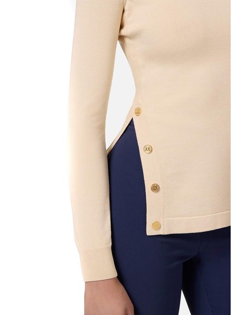 Elisabetta Franchi White High-Neck Sweater With Unique Side Button Detail