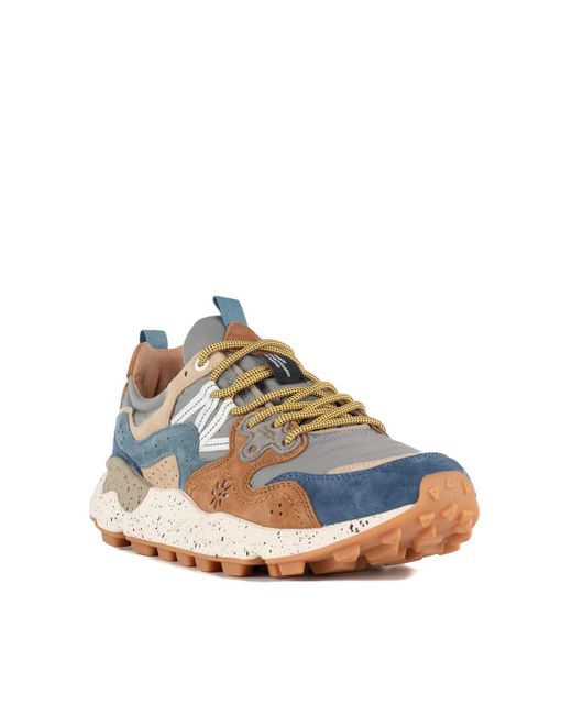Flower Mountain Blue Yamano 3 Uni Sneakers In Suede And Technical Fabric Grey for men