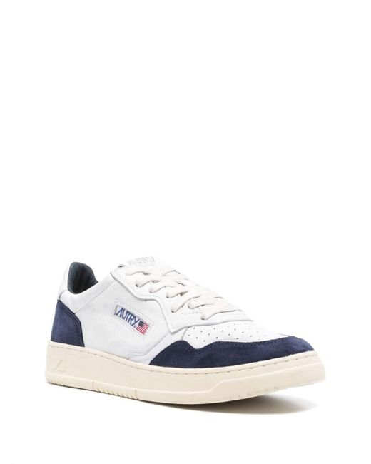 Autry Medalist Low Sneakers In Blue Suede And White Leather for men