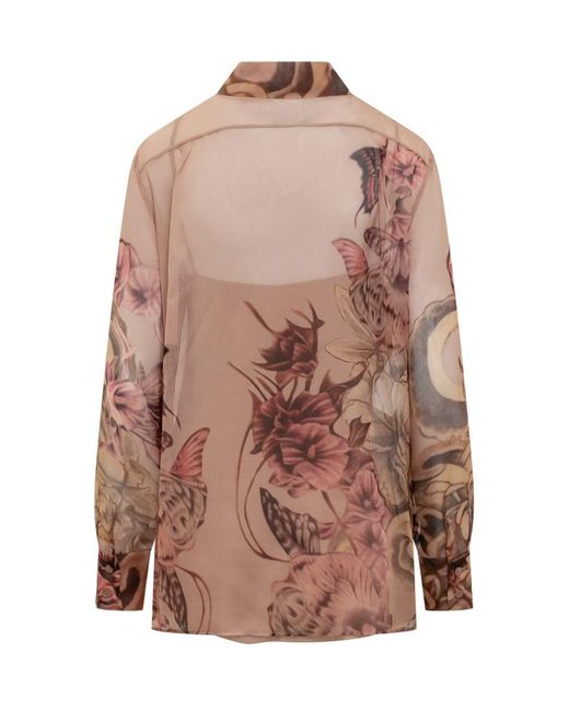 Alberta Ferretti Pink Silk Shirt With Floral Print