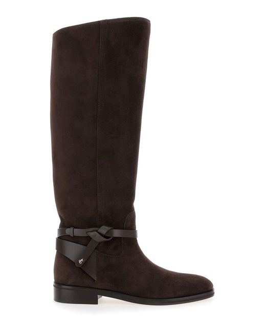 Jimmy Choo Brown 'Lawton' Knee-High Boots With Knotted Detail