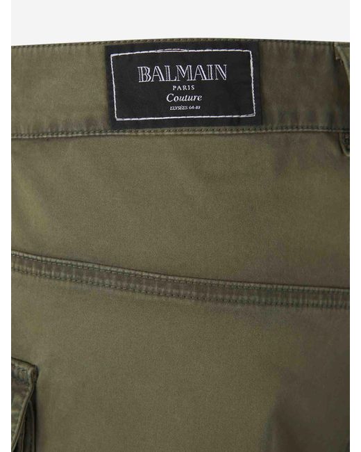 Balmain Green Cotton Cargo Bermuda Shorts for men
