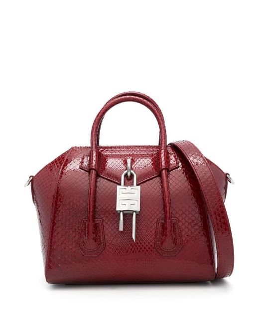 Givenchy Red Mini Antigona Lock Tote Bag