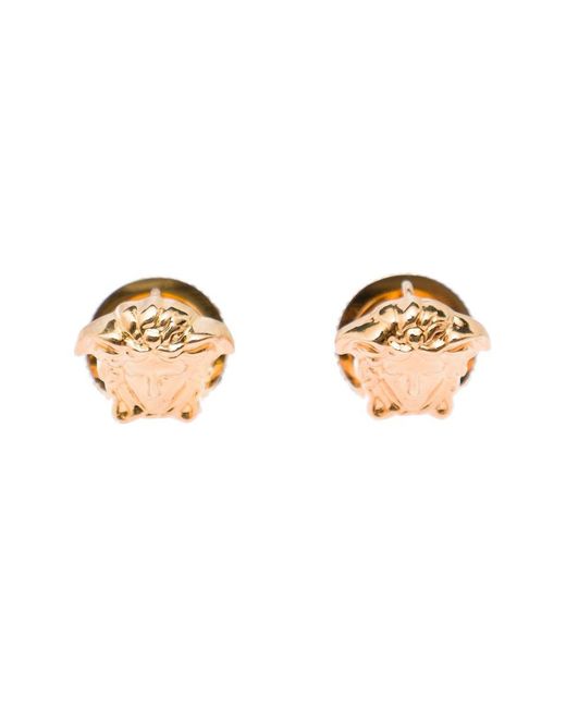 Versace White Medusa Head Crystal Embellished Earrings In Gold-tone Brass Woman