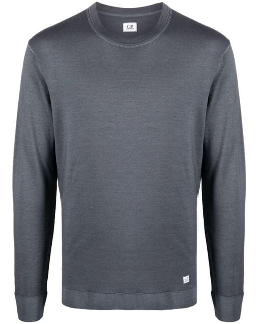 C P Company Gray Logo-patch Ribbed Jumper for men