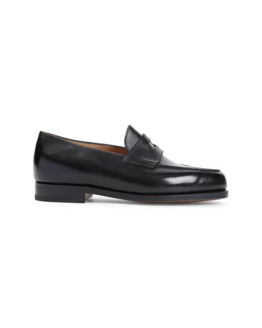 John Lobb Black Premium Leather Loafers With Comfortable Heel Height for men