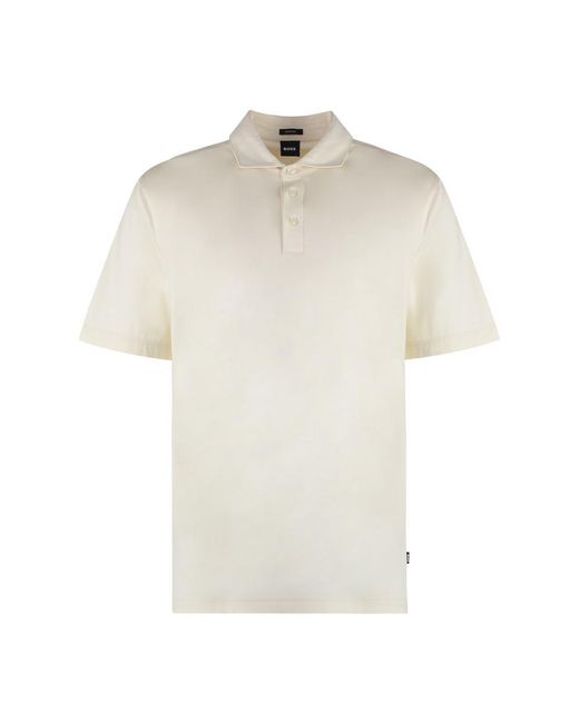 Boss White Blend Cotton Polo Shirt for men
