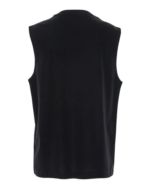 Balmain Black Crewneck Sleeveless Top With Logo Lettering Embroidery On The Front for men